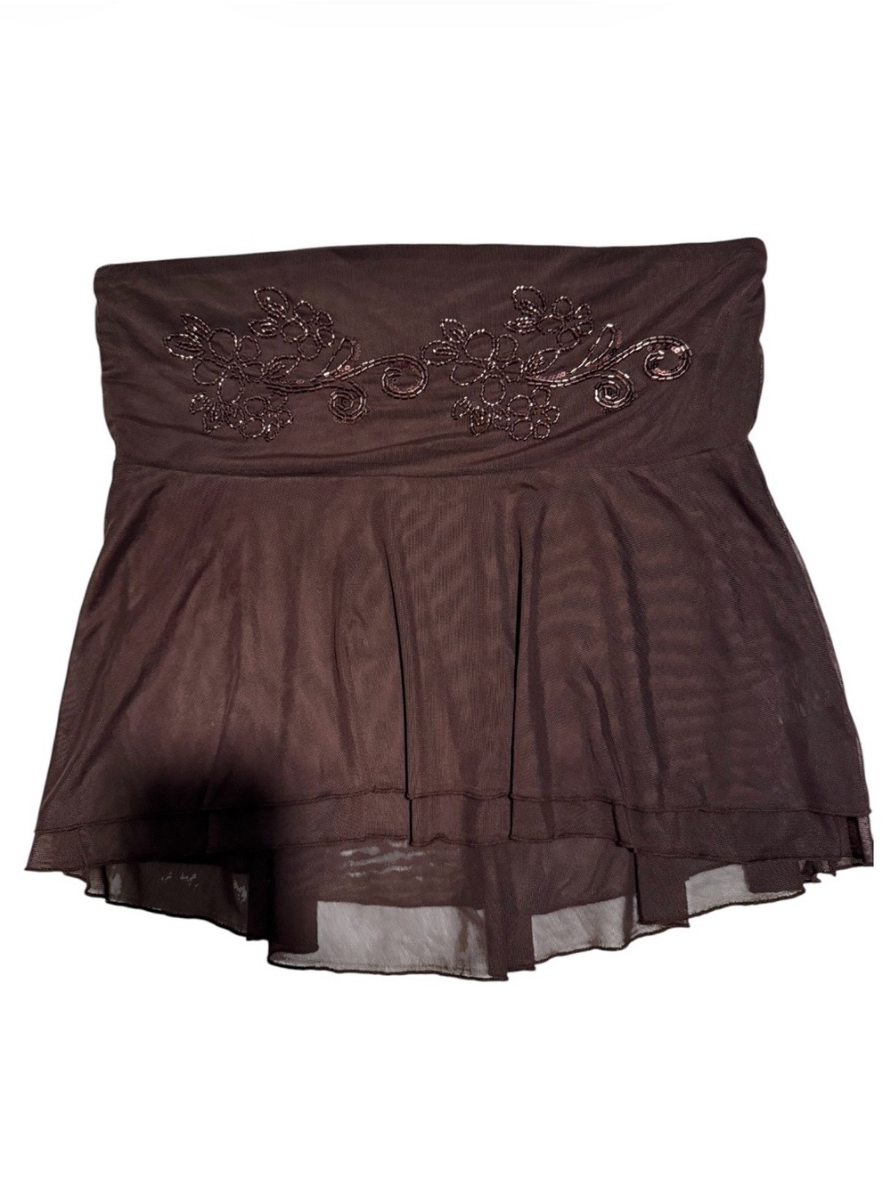 Strapless Chocolate Brown Embroidered Tube Top
